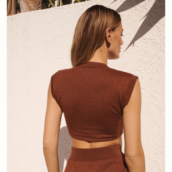NWT Anthropologie Metallic Twist Front Open Crop Top in Cedar Women's Size XL - Picture 2 of 12
